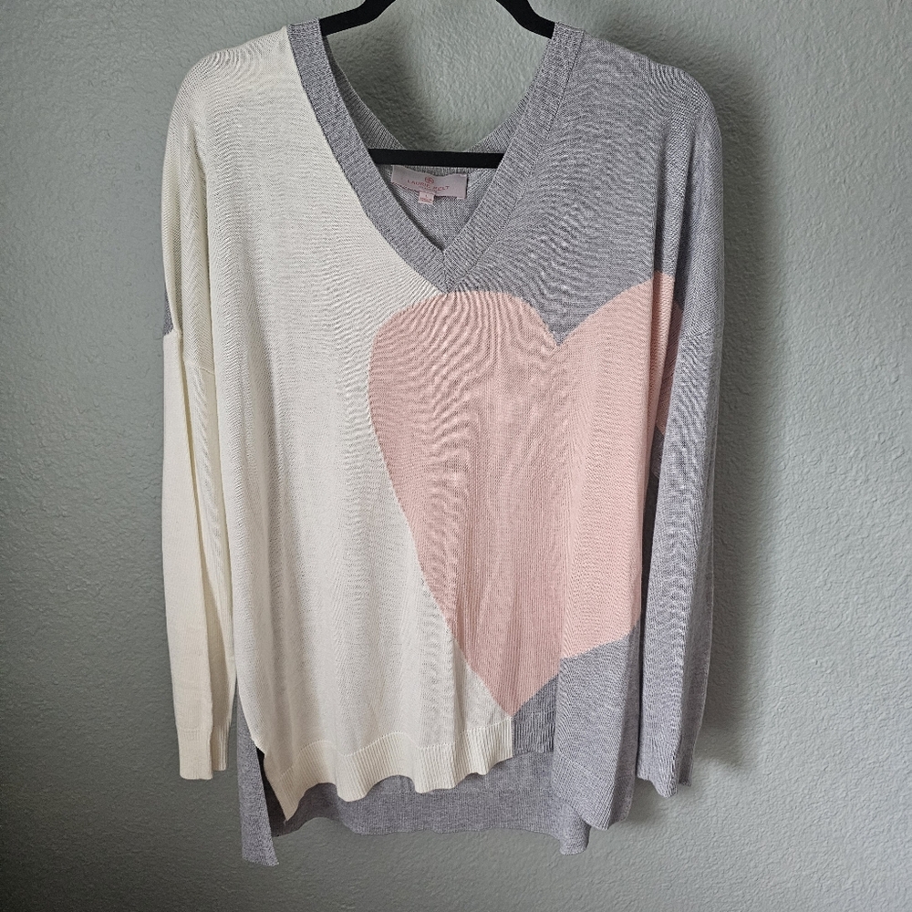 Laurie Felt Cashmere Blend Heart Sweater Size L V Neck